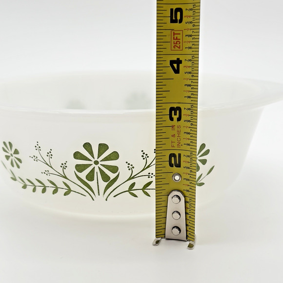 Glasbake Casserole Serving Dish Green Daisy Milk Glass No Lid Vintage 1.5 qt - Picture 8 of 8